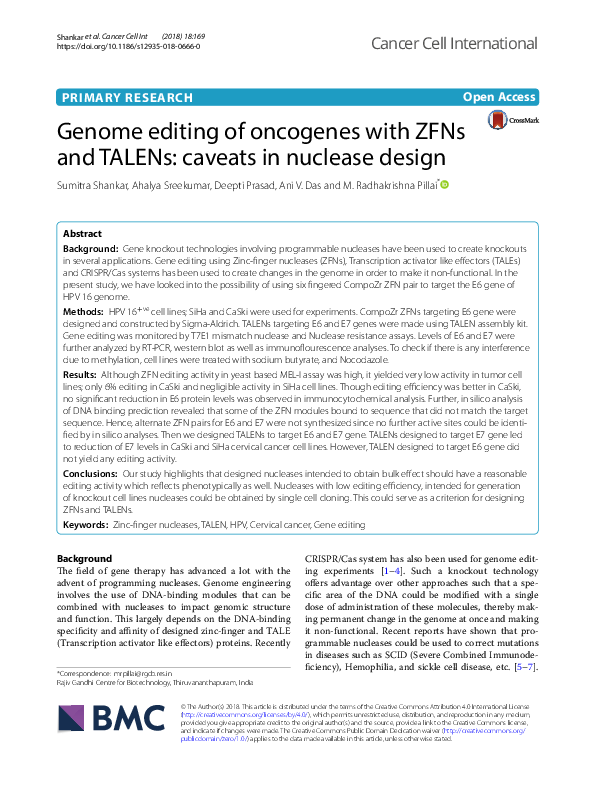 (PDF) Genome editing of oncogenes with ZFNs and TALENs: caveats in ...