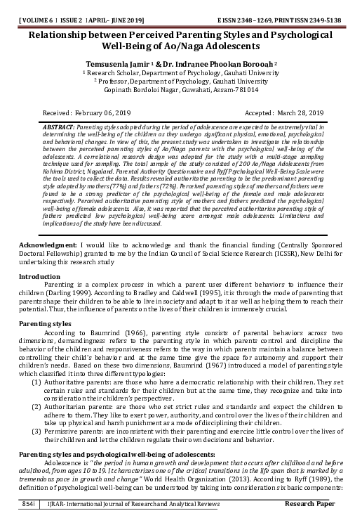 (PDF) Relationship between Perceived Parenting Styles and Psychological ...