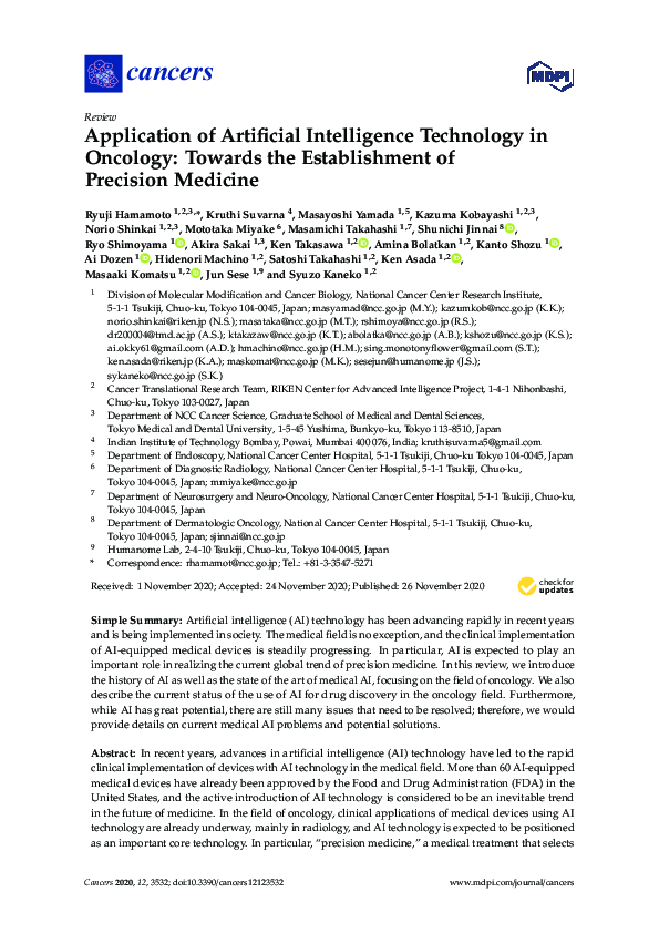 (PDF) Application of Artificial Intelligence Technology in Oncology ...