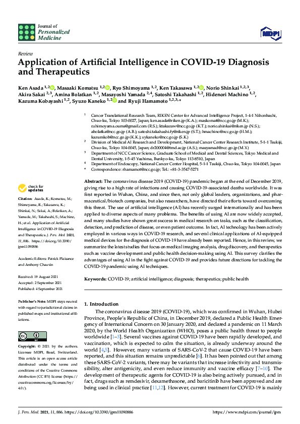 (PDF) Application of Artificial Intelligence in COVID-19 Diagnosis and ...