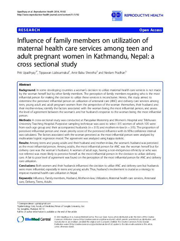 (PDF) Influence of family members on utilization of maternal health ...
