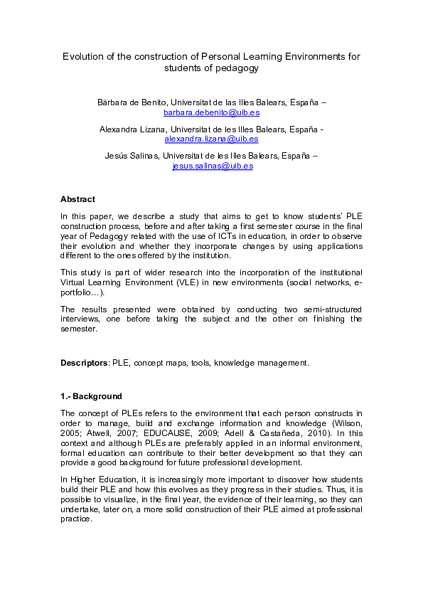 (PDF) Evolution of the construction of Personal Learning Environments ...