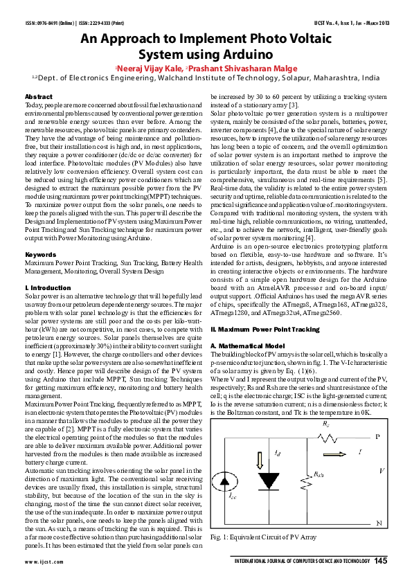 (PDF) An Approach to Implement Photo Voltaic System using Arduino