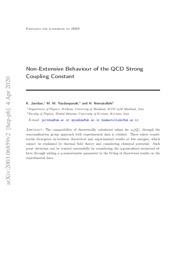 (PDF) Non-Extensive Behaviour of the QCD Strong Coupling Constant
