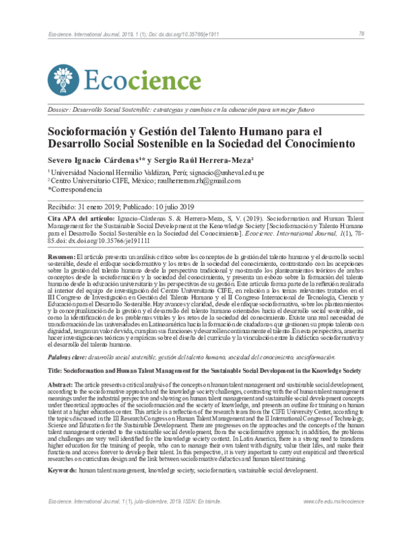 (PDF) Socioformation and Human Talent Management for the Sustainable ...