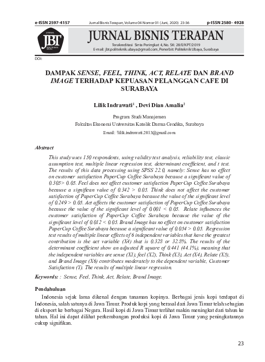 (PDF) Dampak Sense, Feel, Think, Act, Relate Dan Brand Image Terhadap ...