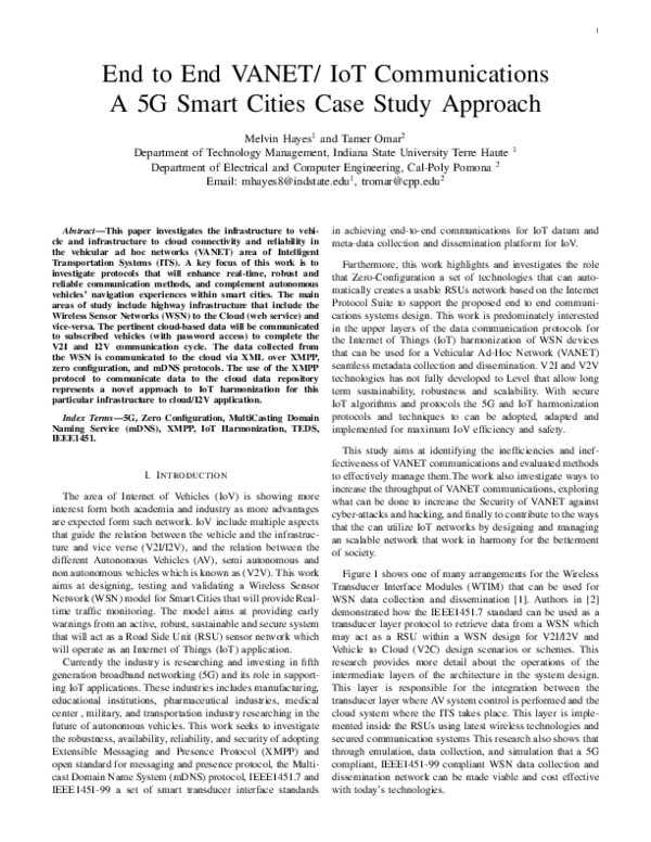 (PDF) End to End VANET/ IoT Communications A 5G Smart Cities Case Study ...