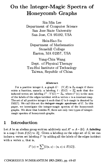(PDF) 1 On the Integer-Magic Spectra of Honeycomb Graphs