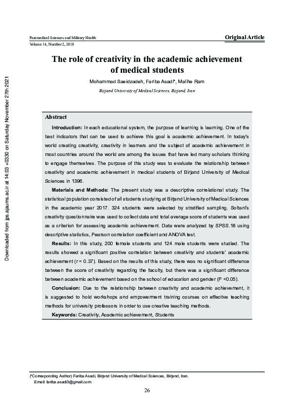 (PDF) The role of creativity in the academic achievement of medical ...