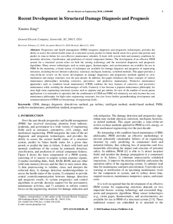 (PDF) Recent Development in Structural Damage Diagnosis and Prognosis