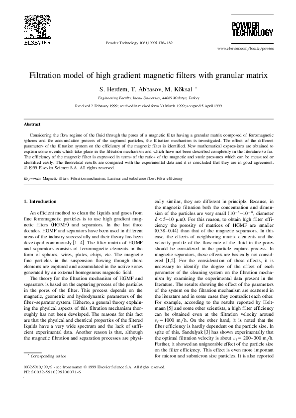 (PDF) Filtration model of high gradient magnetic filters with granular ...