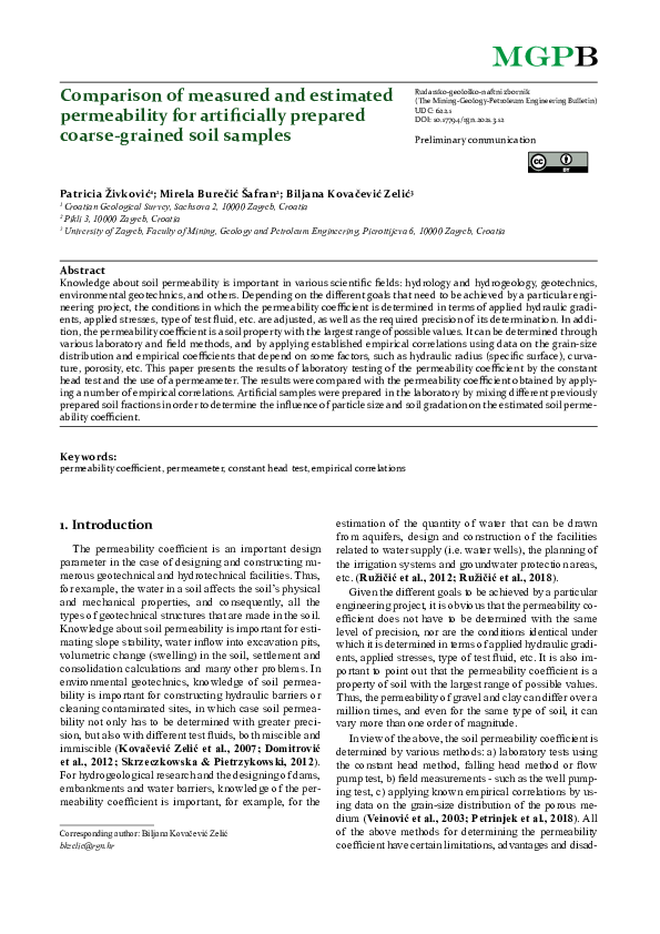 (PDF) Comparison of measured and estimated permeability for ...