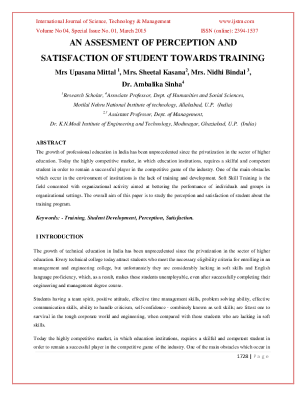 (PDF) An Assesment of Perception and Satisfaction of Student Towards ...