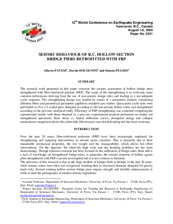 (PDF) Seismic behaviour of r.c. hollow section bridge piers retrofitted ...