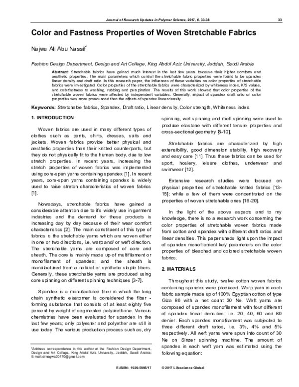 (PDF) Color and Fastness Properties of Woven Stretchable Fabrics