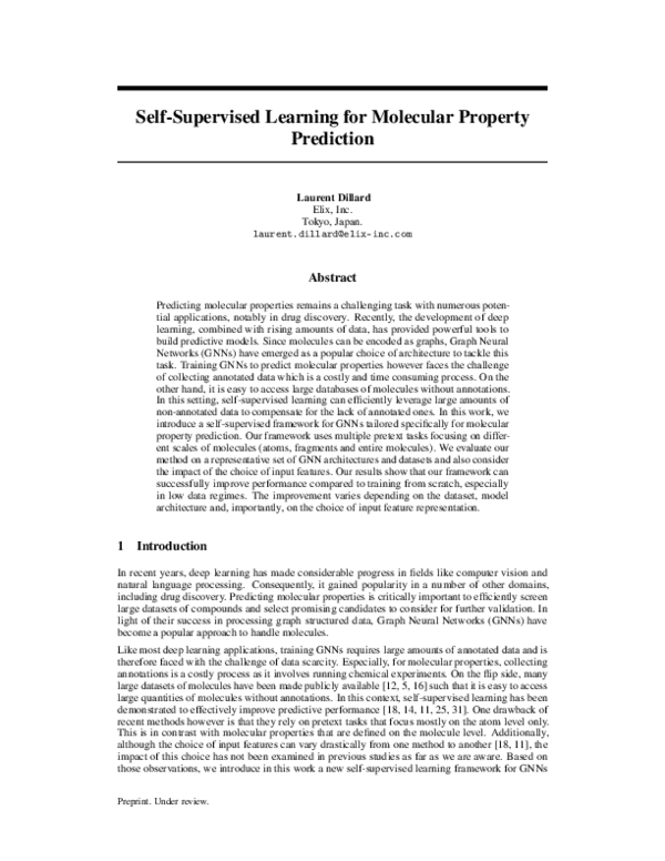 (PDF) Self-Supervised Learning for Molecular Property Prediction
