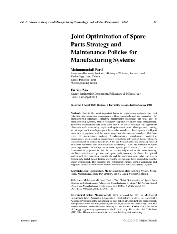 (PDF) Joint Optimization of Spare Parts Strategy and Maintenance ...