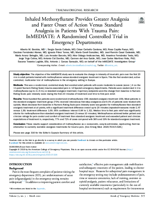 (PDF) Inhaled Methoxyflurane Provides Greater Analgesia and Faster ...