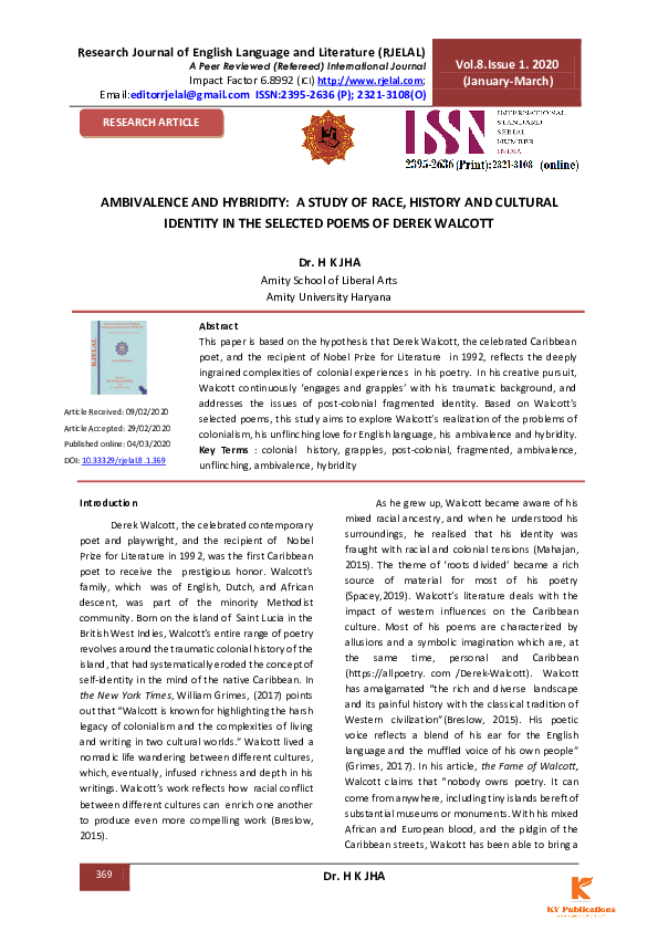 (PDF) Ambivalence and Hybridity: A Study of Race, History and Cultural ...