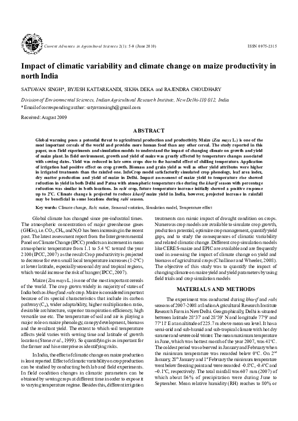 (PDF) Impact of climatic variability and climate change on maize ...