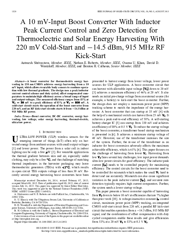 (PDF) A 10mVinput boost converter with inductor peak current control