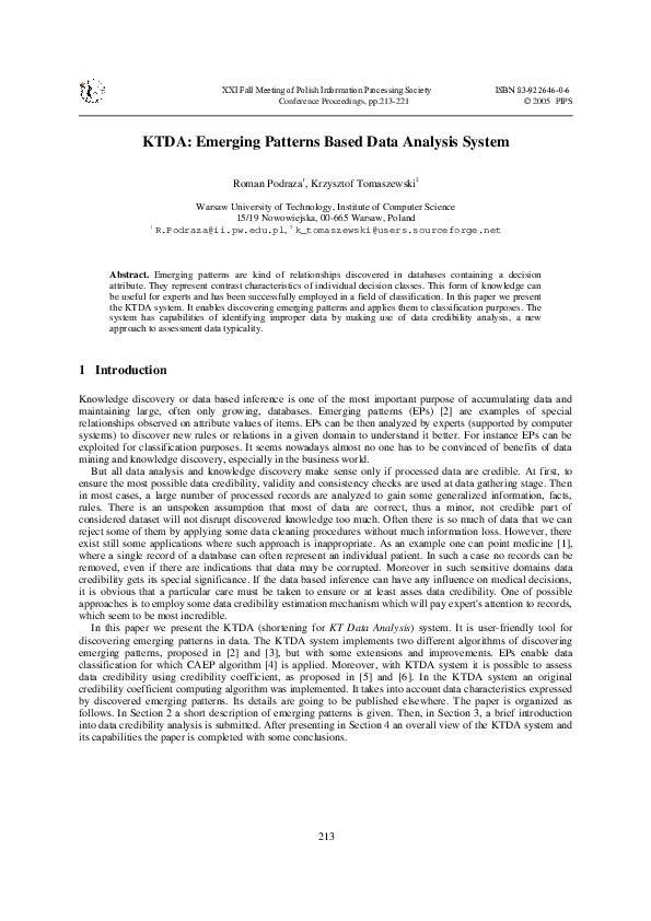 (PDF) K.: KTDA: Emerging Patterns Based Data Analysis System