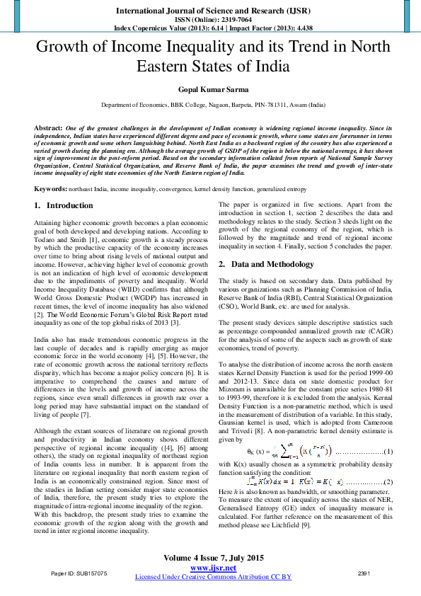 (PDF) Growth of Income Inequality and its Trend in North Eastern States ...