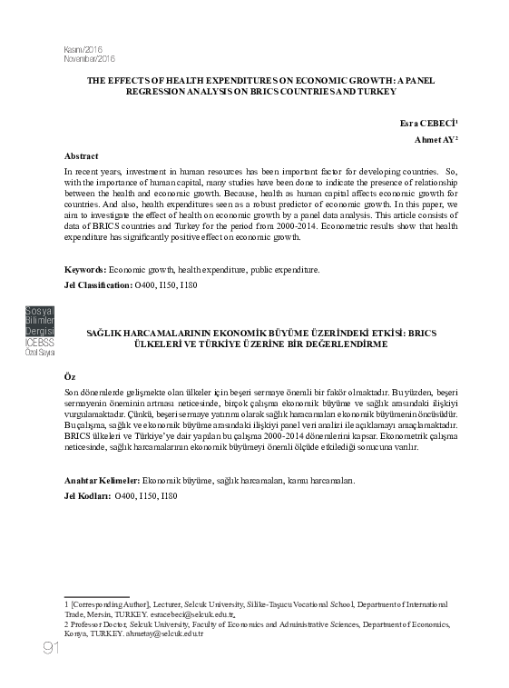 (PDF) The Effects of Health Expenditures on Economic Growth: A Panel ...