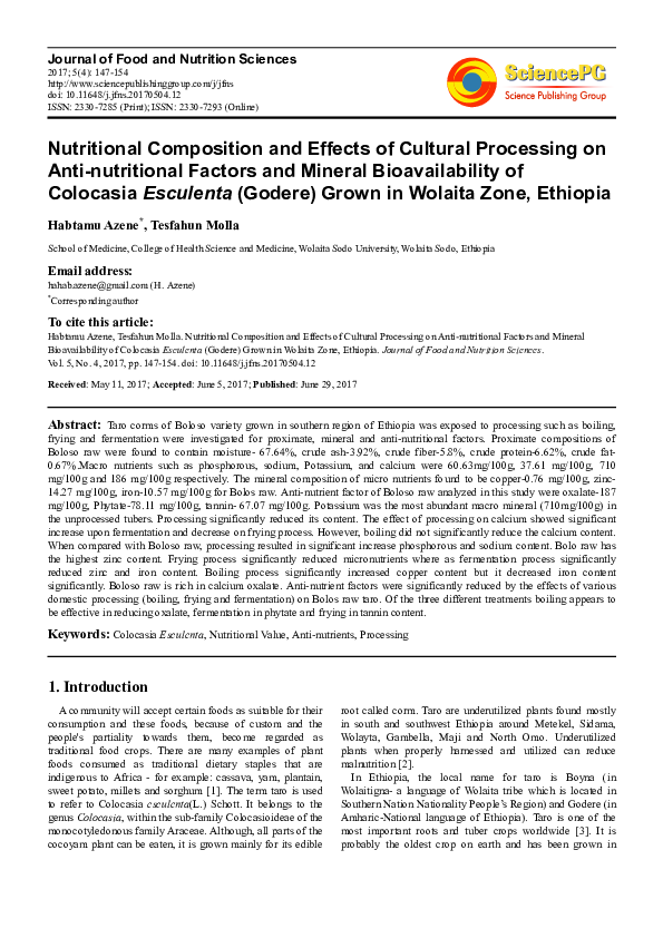 (PDF) Nutritional Composition and Effects of Cultural Processing on ...