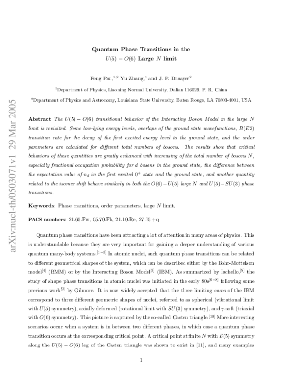 (PDF) Quantum phase transitions in the U(5)–O(6) large-N limit