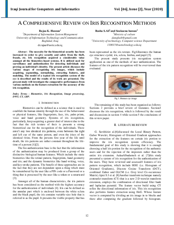 (PDF) A Comprehensive Review on Iris Recognition Methods