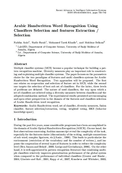 (PDF) Arabic Handwritten Word Recognition Using Classifiers Selection ...