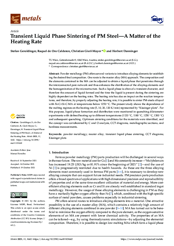 (PDF) Transient Liquid Phase Sintering of PM Steel—A Matter of the