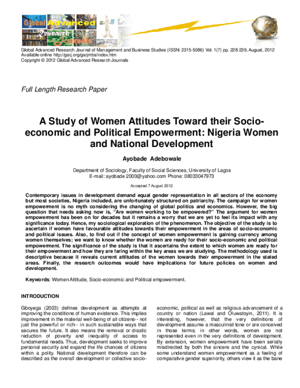 (PDF) A Study of Women Attitudes Toward their Socio- economic and ...