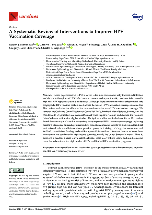 (PDF) A Systematic Review of Interventions to Improve HPV Vaccination ...