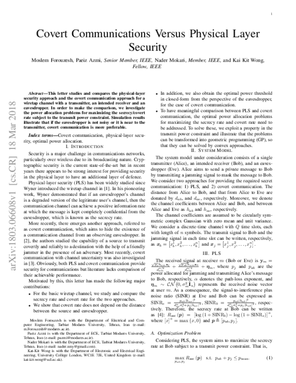 (PDF) Covert Communications Versus Physical Layer Security