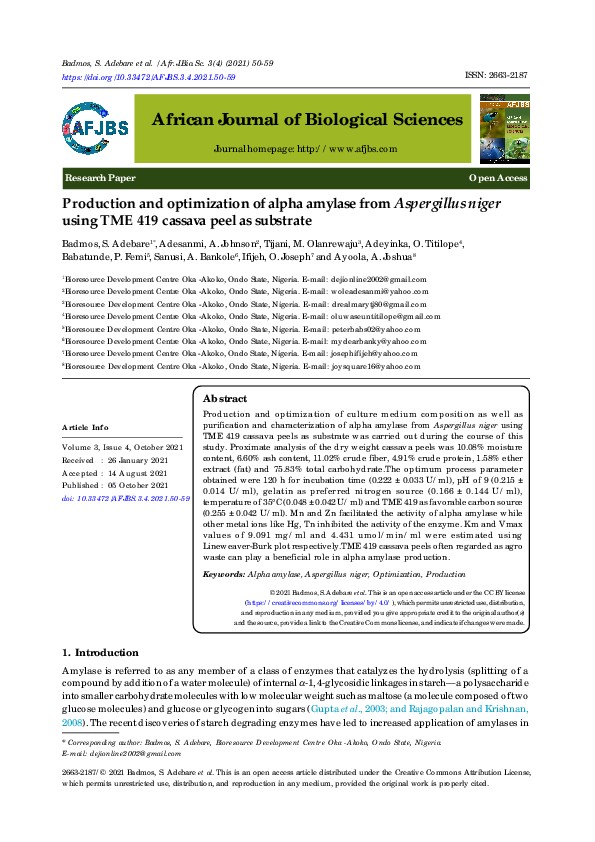 (PDF) Production and optimization of alpha amylase from Aspergillus ...