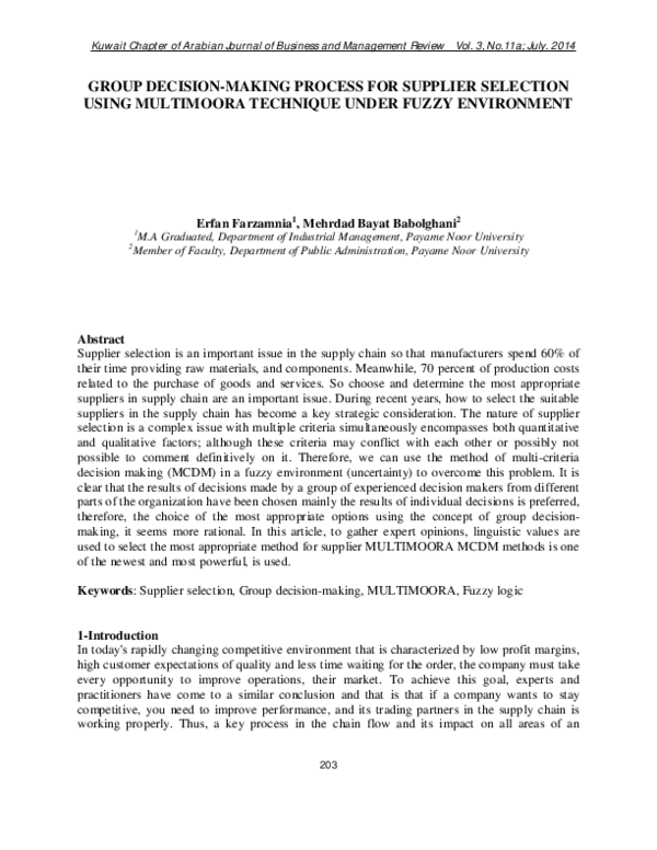 (PDF) Group Decision-Making Process for Supplier Selection Using ...