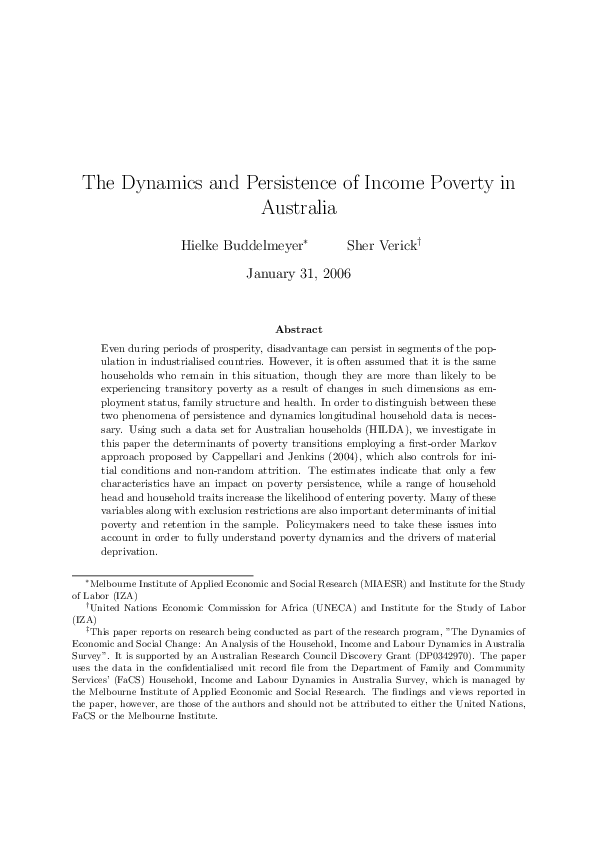(PDF) The Dynamics and Persistence of Income Poverty in Australia