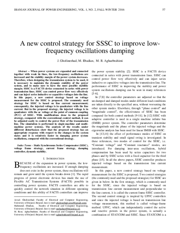 (PDF) A new control strategy for SSSC to improve low-frequency ...