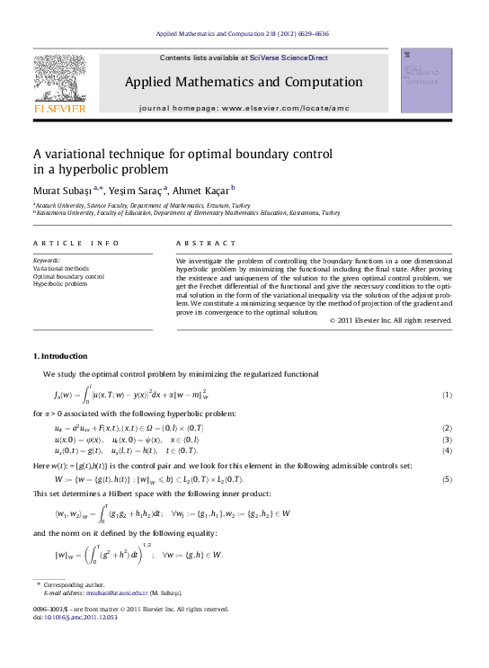 (PDF) A variational technique for optimal boundary control in a ...