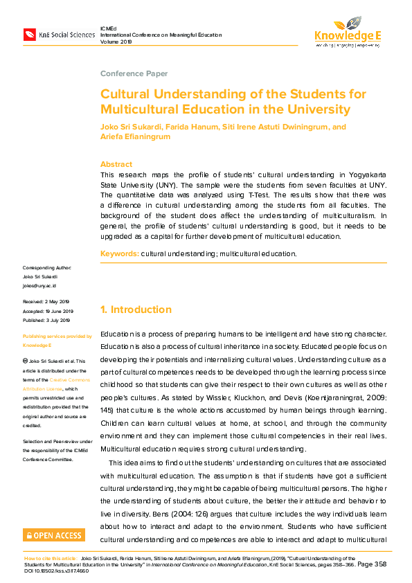 (PDF) Cultural Understanding of the Students for Multicultural ...