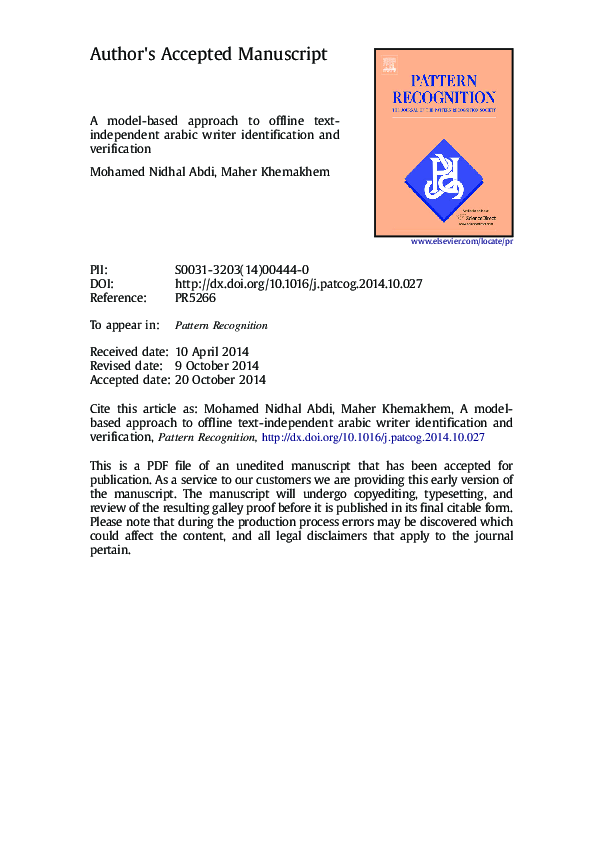 (PDF) A model-based approach to offline text-independent Arabic writer ...