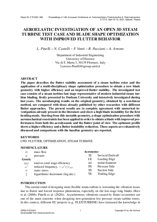 (PDF) Aeroelastic investigation of an open 3D steam turbine test case ...