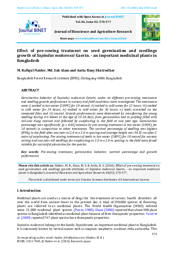 (PDF) Effect of pre-sowing treatment on seed germination and seedlings ...