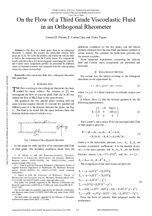 (PDF) On the Flow of a Third Grade Viscoelastic Fluid in an Orthogonal ...