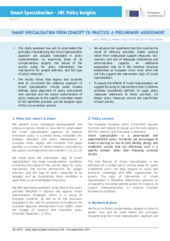 (PDF) Smart Specialisation from Concept to Practice: A Preliminary ...