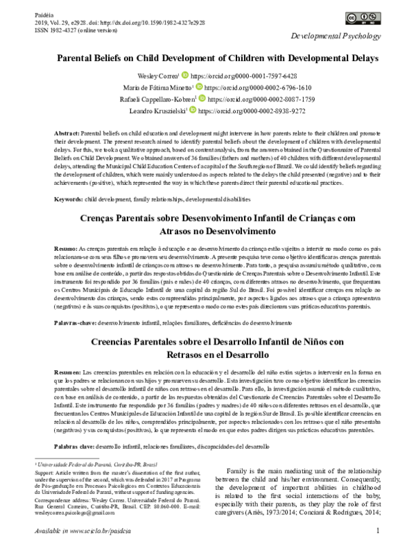 (PDF) Parental Beliefs on Child Development of Children with ...