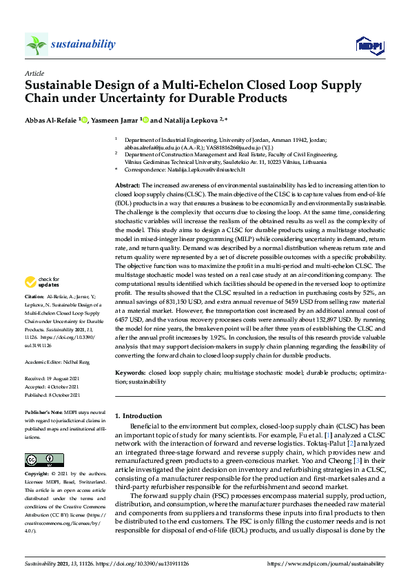 (PDF) Sustainable Design of a Multi-Echelon Closed Loop Supply Chain ...