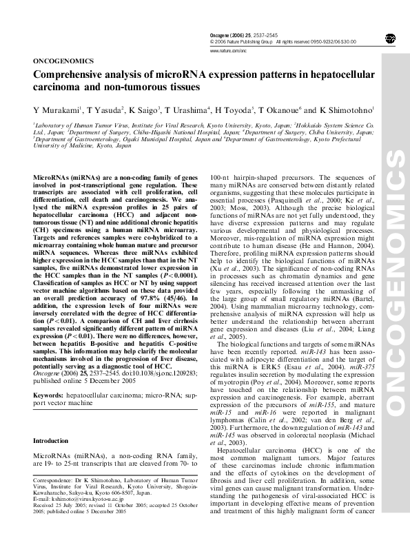 (PDF) Comprehensive analysis of microRNA expression patterns in ...